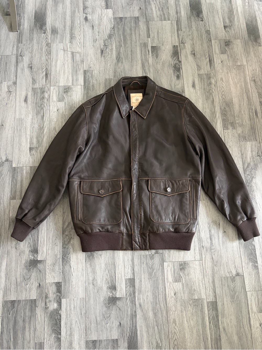 The Territory Ahead Brown A2 Flight Leather Bomber Jacket with Pocket Flaps